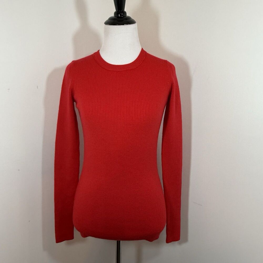 J. Crew Sweater Pullover Merino Wool Size XS Knit Ribbed Red Warm Festive Cozy